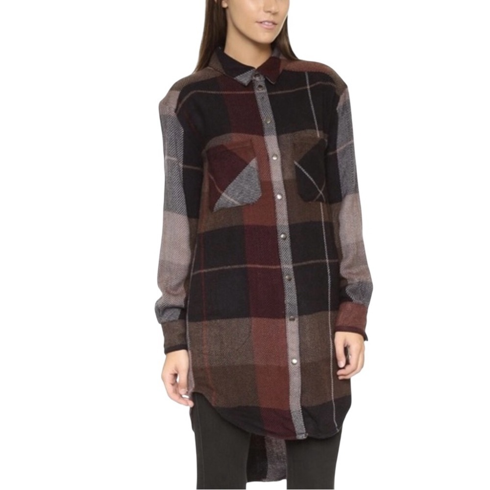 FREE‎ PEOPLE Street Talk Flannel Shirt Dress Button Down Shacket